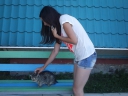 Местный кот, здание, лавочка