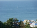 Вид на море море, катер, вид